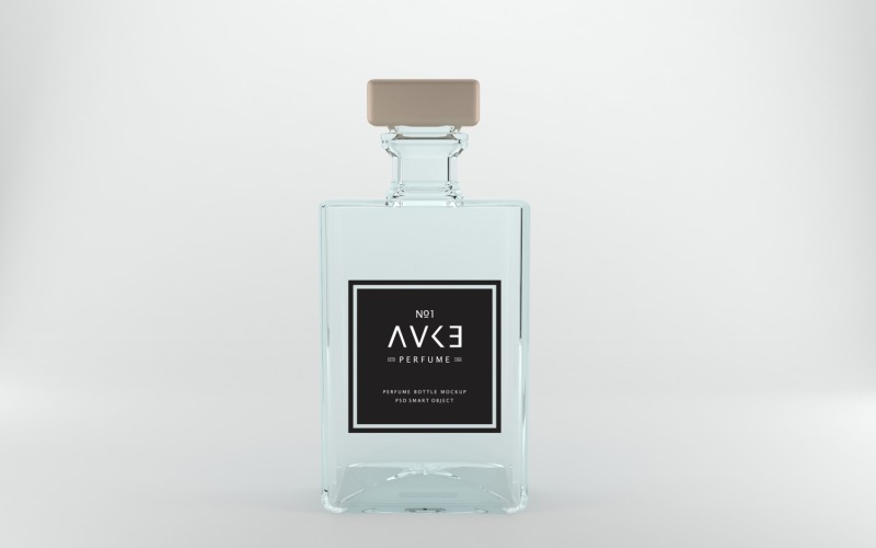 3D-Darstellung einer Parfümflasche und einer Schachtel isoliert auf weißem Hintergrund