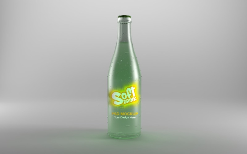 3D rendering of a matte green bottle with water droplets on the surface in the light background