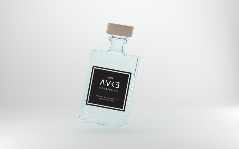 Render 3D de una maqueta de botella de perfume y caja aislada sobre fondo blanco