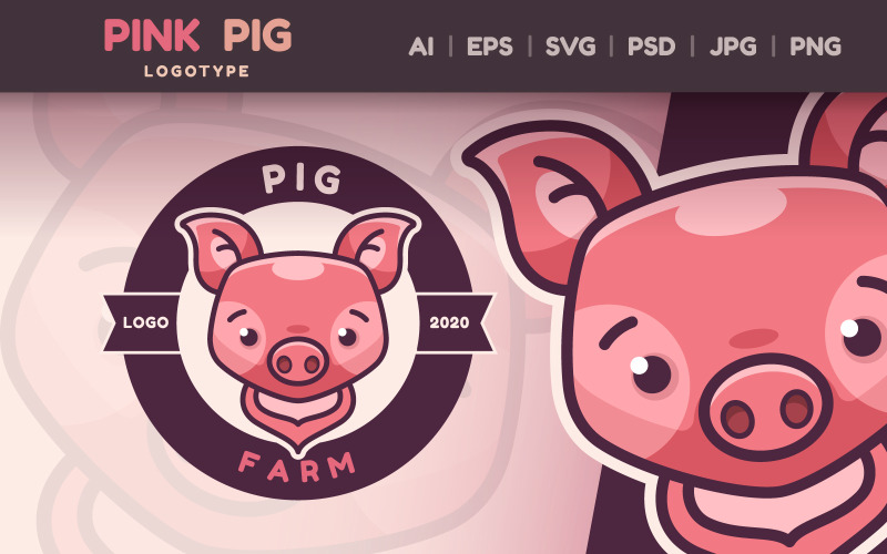 Maiale animale del personaggio dei cartoni animati - Logotipo, grafica del modello di logo