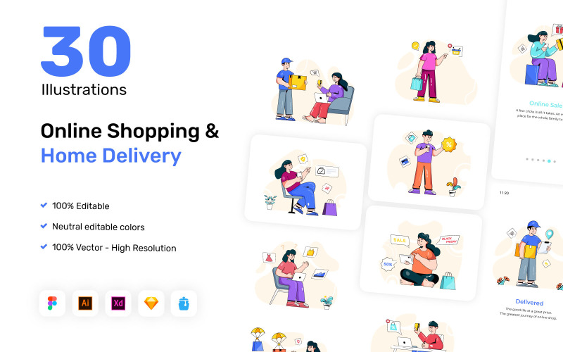 30 Online shopping vektorillustrationer