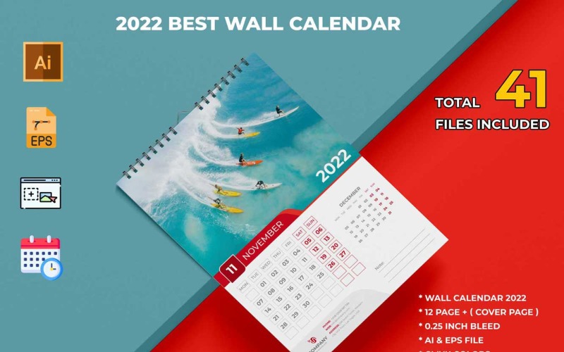 Best Wall Calendar 2022 - Corporate Business Calendar Template