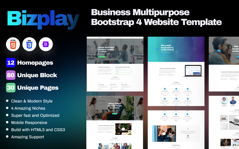 Bizplay Business Çok Amaçlı Bootstrap 4 web sitesi şablonu