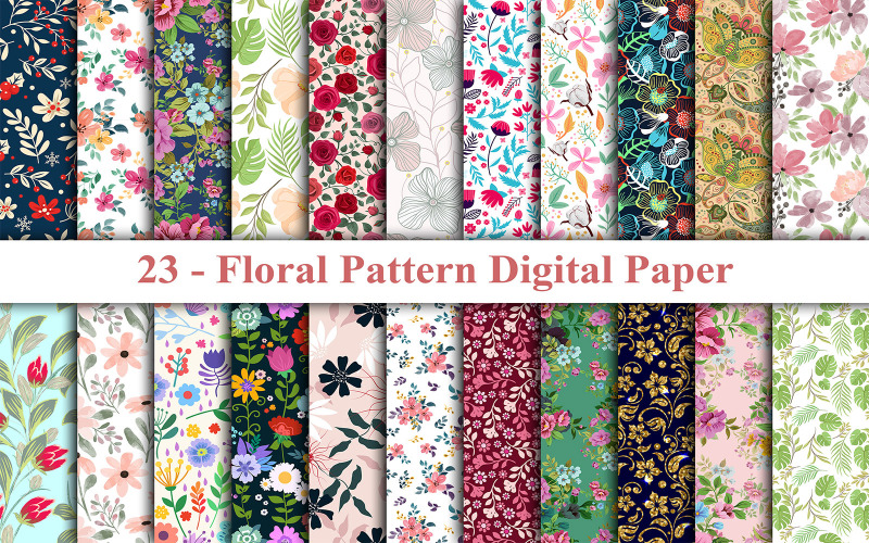 Floral Pattern Digital Paper, Nature Leaves Flower Pattern
