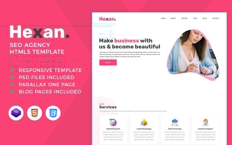 Hexan - HTML-Vorlage für digitale Agenturen/SEO-Agenturen