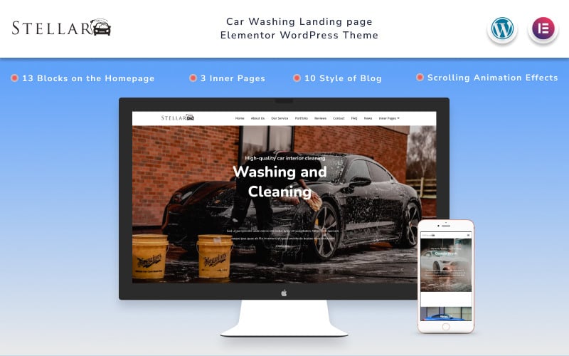 Stellar - Page de destination pour le lavage de voitures avec le thème Wordpress du blog