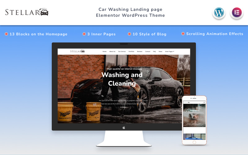 Stellar - Pagina di destinazione del lavaggio auto con tema Blog Wordpress
