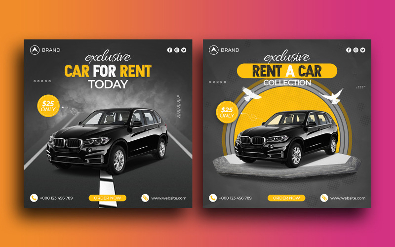Promocja wynajmu samochodów Szablon banera w mediach społecznościowych Post na Instagram