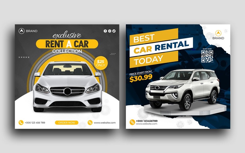 Rent A Car marknadsföring sociala medier post banner mall