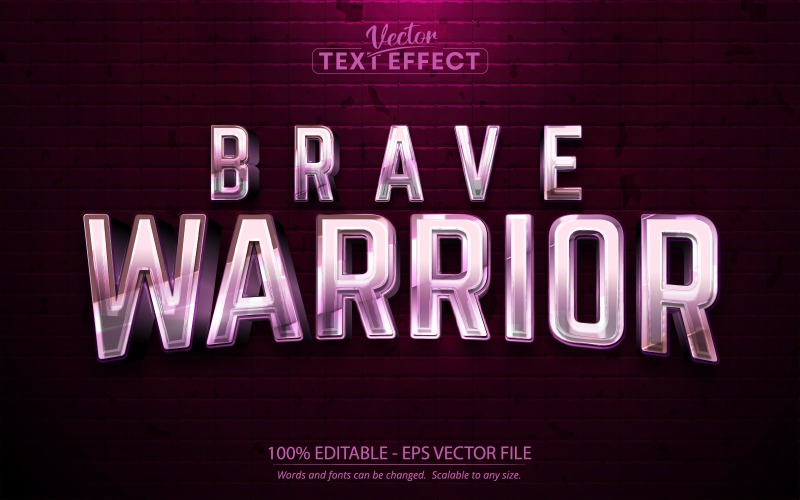 Brave Warrior - bewerkbaar teksteffect, metalen tekststijl, grafische illustratie