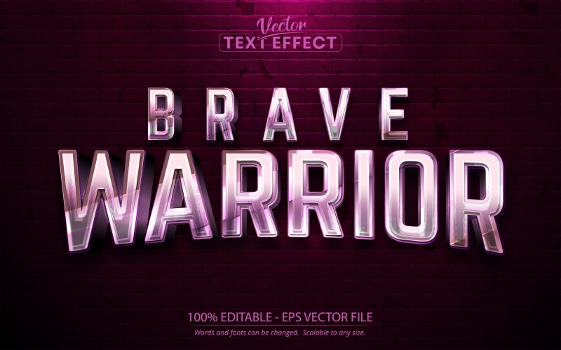 Brave Warrior - redigerbar texteffekt, metallisk textstil, grafikillustration