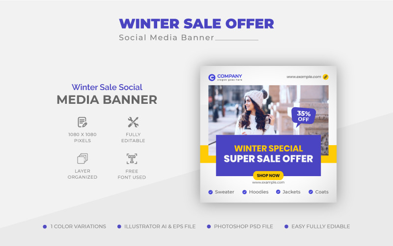 Clean Simple Winter Sale Erbjudande Social Media Post Design eller Web Banner Mall