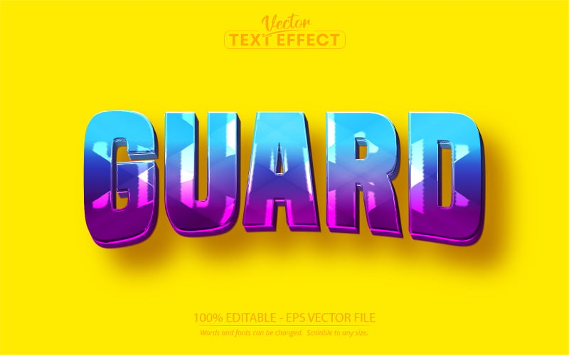 Guard - Editierbarer Texteffekt, mehrfarbiger Cartoon-Textstil, grafische Illustration