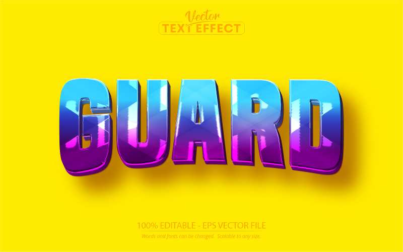 Guarda - efeito de texto editável, estilo de texto multicolorido de desenho animado, ilustração gráfica