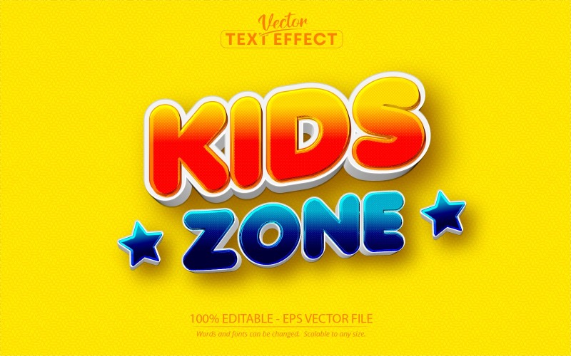 Kinderzone - bewerkbaar teksteffect, glanzende cartoon-tekststijl, grafische illustratie