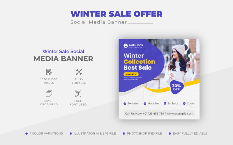 Kreativní moderní zimní výprodej sociálních médií Post Design nebo šablona webového banneru