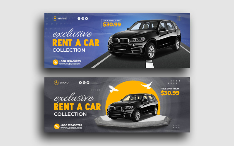Modello di banner web per la copertina di Facebook di Rent A Car