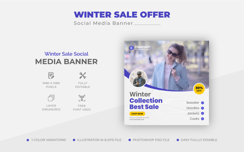 Modern vinterrea rabatt erbjudande sociala medier postdesign eller webbbannermall