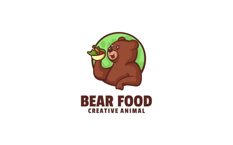Niedźwiedź Jedzenie Kreskówka Styl Logo