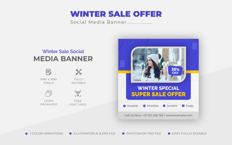 Oferta de venta de colección de invierno Plantilla de diseño de publicación en redes sociales