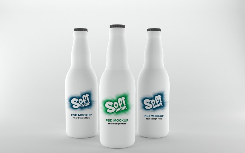 3d render of white Three bottles Mockup with black caps isolated on ...