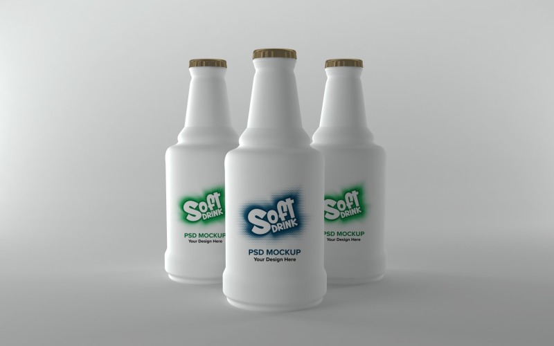 3D render of white Três garrafas com tampas de coroa isoladas em um fundo cinza