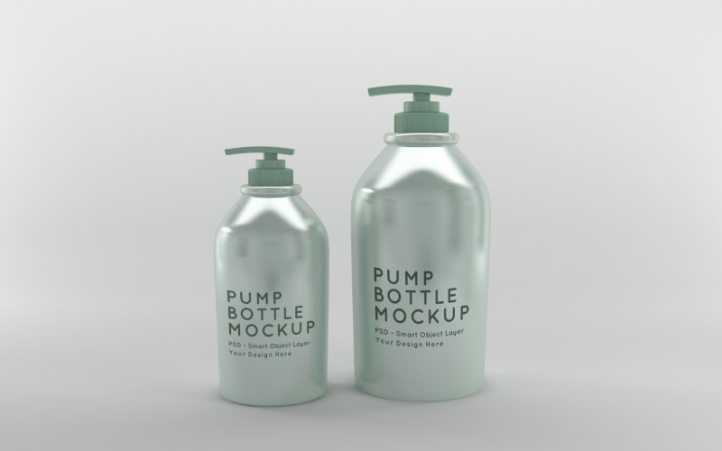 3D-rendering av pumpen Två flaskor med olika storlekar isolerad på vit bakgrund