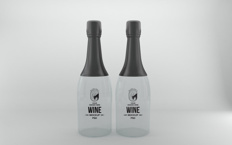 3D-rendering av två svarta långa Två flaskor isolerad på vit bakgrund