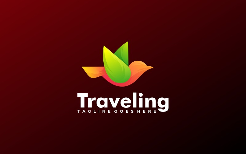Logotipo colorido gradiente de pássaro viajando