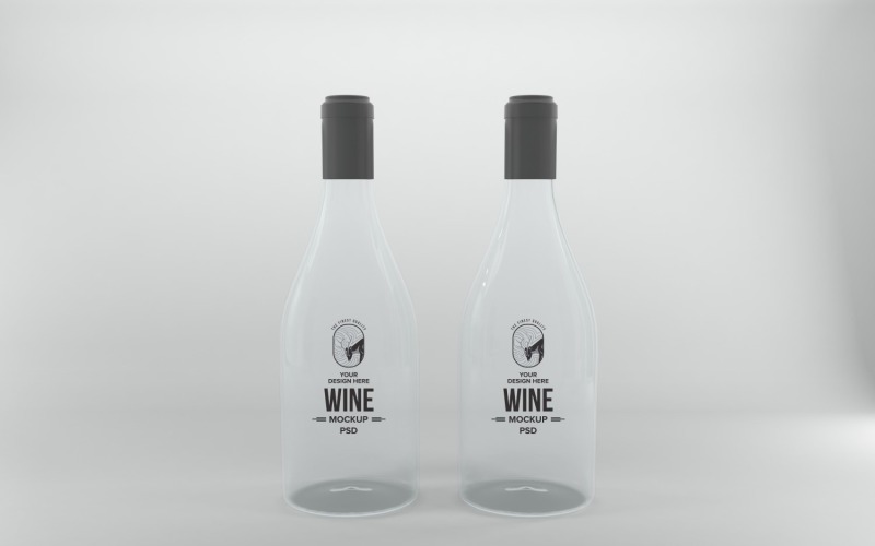 Representación 3D de botellas de vodka transparentes aisladas en el fondo gris claro