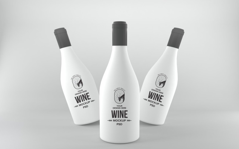 Vin vita flaskor med svarta lock isolerad på vit bakgrund