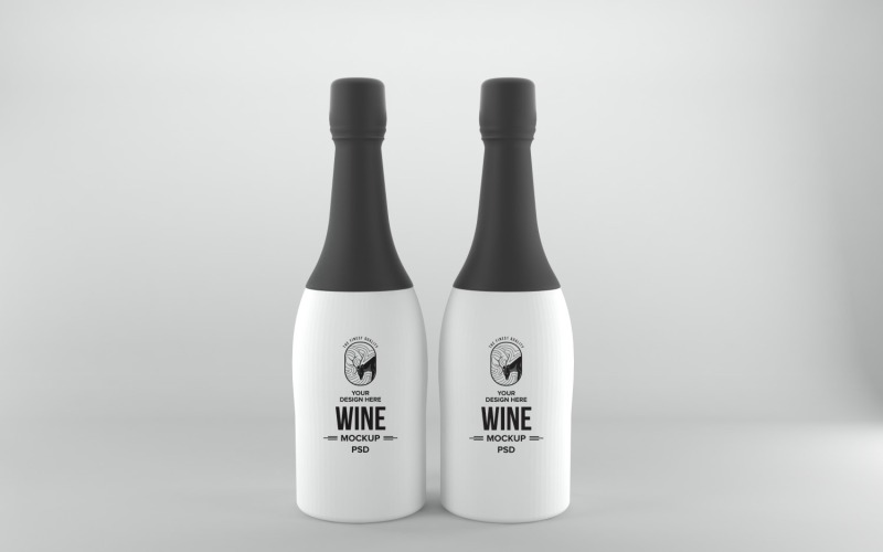 Vinflaska mockup vita flaskor med svarta lock isolerad på vit bakgrund