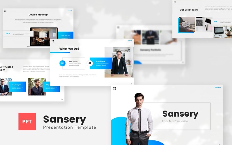 Sansery — Pitch Deck Powerpoint sablon