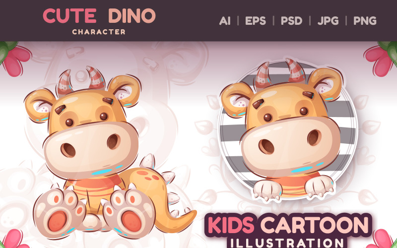 Cartoon Character Dinosaur Monster Sticker, Graphics Illustration