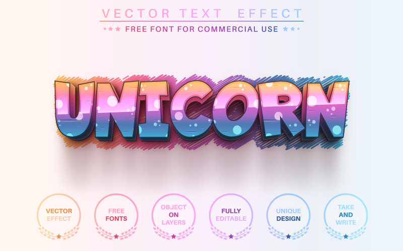 3D Unicorn - текстовий ефект, який можна редагувати, стиль шрифту, графічна ілюстрація