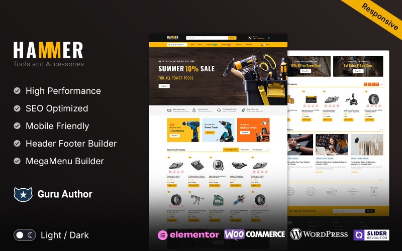 Hammer — Инструменты, оборудование и тема Mega Super Store Elementor WooCommerce