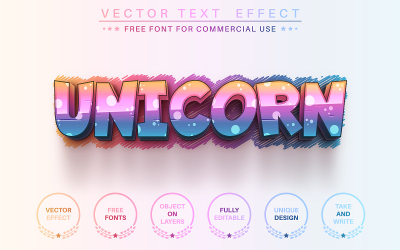 3D-Einhorn - bearbeitbarer Texteffekt, Schriftstil, grafische Illustration