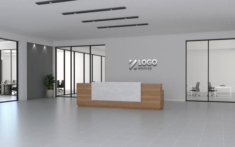 Modernt kontor eller hotellreception interiör Logotyp Mockup Mall