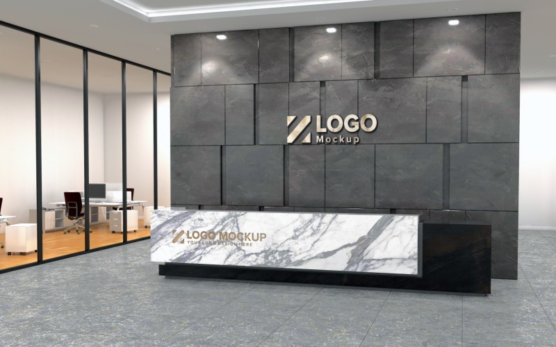 Rendering 3D di un ufficio moderno Interno della reception dell'hotel