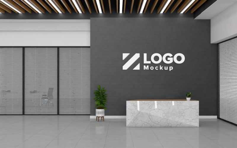 Office Reception with a Meeting Room Wall Logo Mockup Template