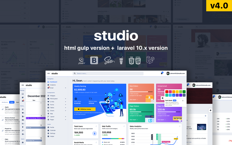 Студия — Laravel 10.x Bootstrap 5 Шаблон администратора