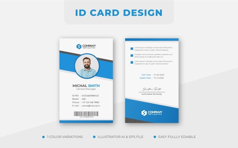 Blå företagsminimalistisk kontorsidentitetskort designmall