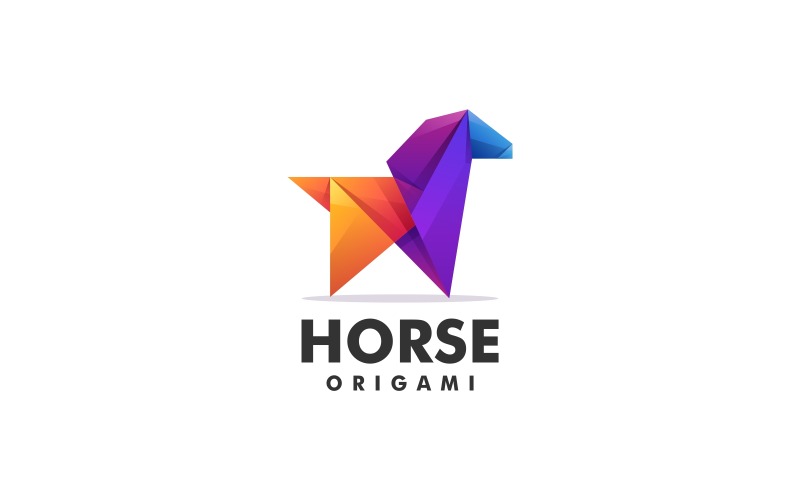Logotipo colorido gradiente de origami de cavalo
