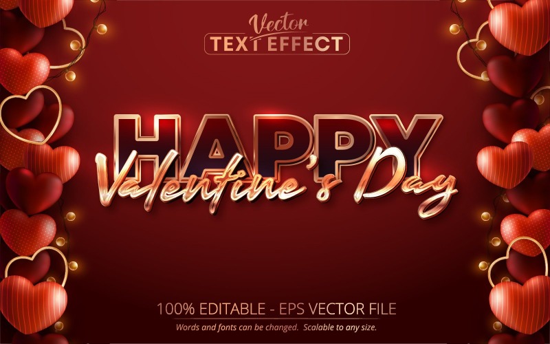Den svatého Valentýna - upravitelný textový efekt, kovový zlatý styl textu, grafická ilustrace