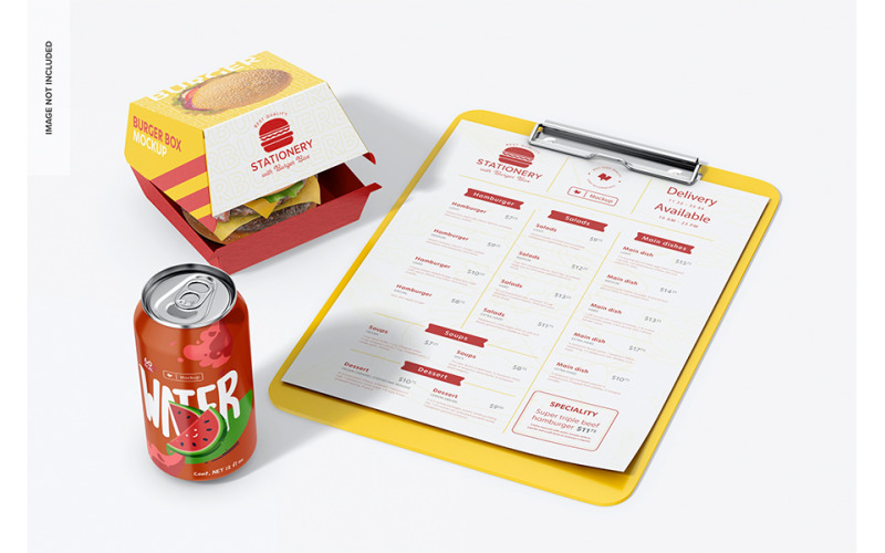 Papelería con Mockup de Caja de Hamburguesa