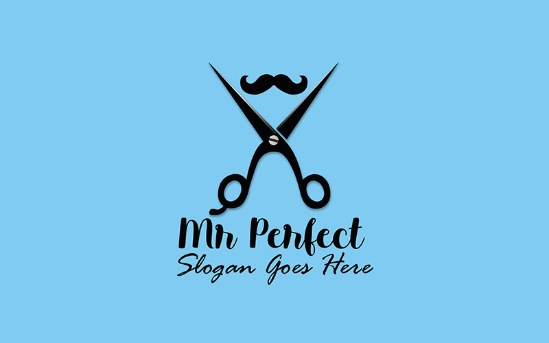 Modello di logo del negozio di barbiere Mr. Perfect
