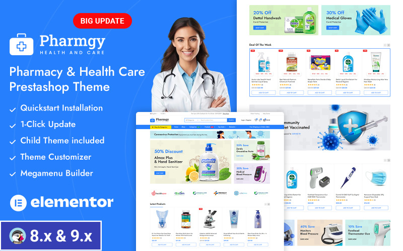 Tema reattivo di Prestashop del negozio di medicinali di farmacia