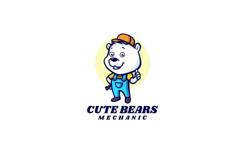 Logo de dessin animé mignon ours mécanicien