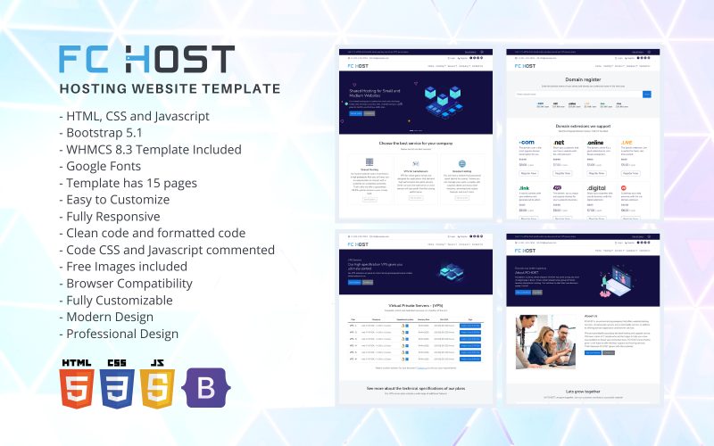 FCHOST — HTML-шаблон веб-сайта для хостинга и шаблон WHMCS