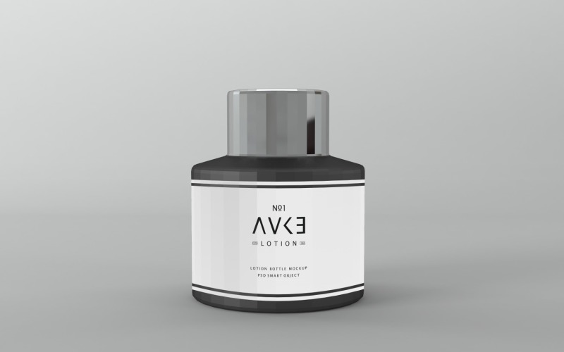 Rendu 3D d'un flacon de parfum noir isolé sur fond gris